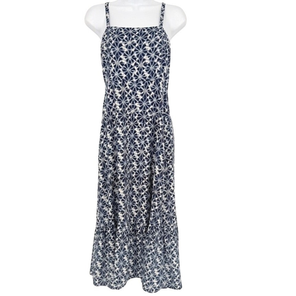 Gap Womens‎ Blue White Tie Dye Sunburst Print Smocked Back Tiered Midi Dress 4